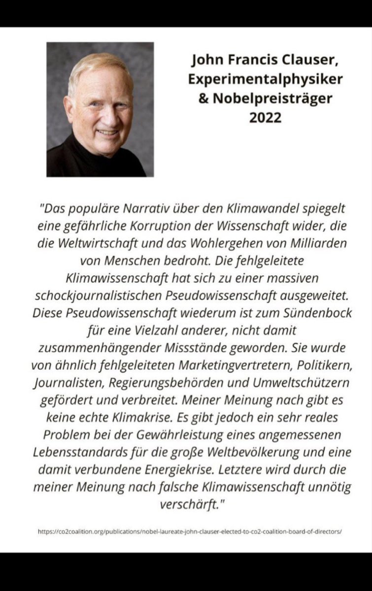 Bestimmt findet sich jetzt ein Klimaschwurbler von den Ökodullies, der behauptet dass der Mann seinen Nobelpreis im Lotto gewonnen hätte.