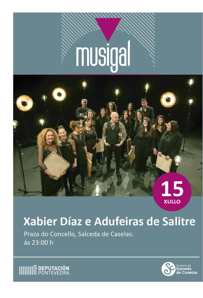 depo_es's tweet photo. Hoxe a @depo_es enche a provincia coa mellor música en directo da man do #Musigal!
🎶 Sés ás 22.30 horas en @viladeGONDOMAR
🎶 Xosé Lois Romero e Aliboria ás 22.30 horas en @TominoCULTURA
🎶 @xabier_diaz e @adufeirasalitre ás 23.00 horas en #Salceda https://t.co/BgcGCsKGQW