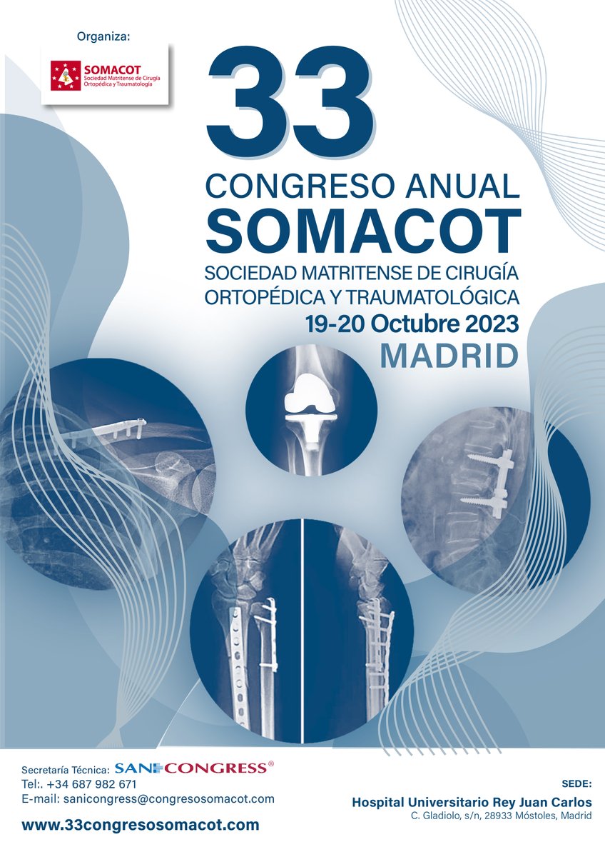 🔑¿Comienzas en el campo de la Cirugía Ortopédica y Traumatológica? Tu oportunidad está en el 33 Congreso Anual de SOMACOT 🔜19 y 20 de octubre en @HUReyJuanCarlos Comparte experiencias y actualiza conocimientos 33congresosomacot.com #33SOMACOT