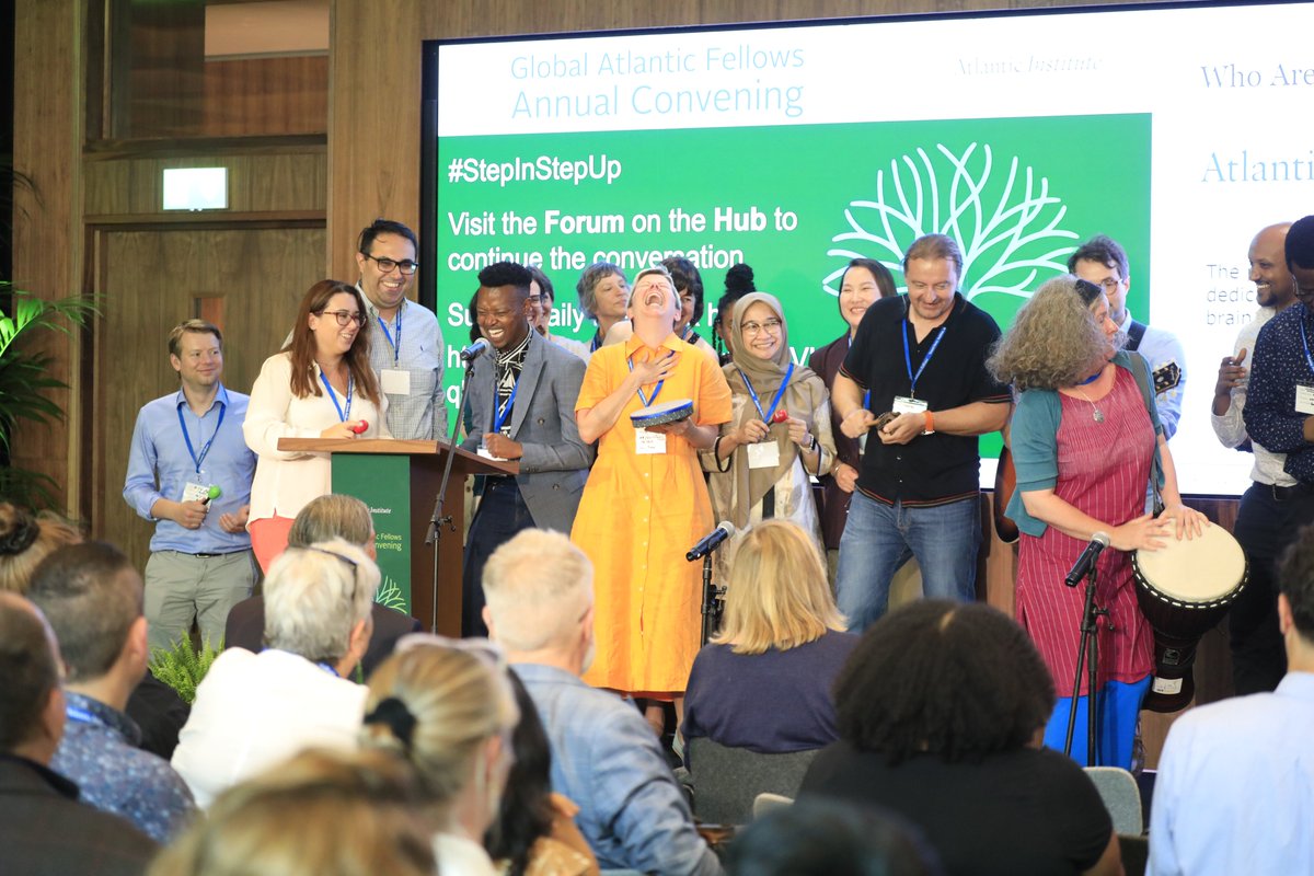 atlanticfellows's tweet photo. Joy and connection between #AtlanticFellows at the Who We Are session at the global annual convening. Fellows from each of the 7 programs worldwide shared songs, games and cultures to explain where they come from and how they #StepInStepUp https://t.co/rJfgWOOoKw