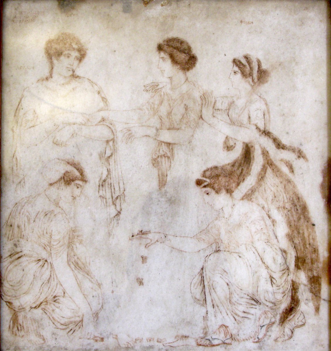 #FrescoFriday

This delicate piece depicts Phoebe seeking to reassure Latona and Niobe; meanwhile Niobe’s daughters Hilearia and Agle play knucklebones, unaware of their imminent death…

Image slightly enhanced to bring out the contrast.

🏛 MAN Napoli, inv. 9562
📍 Herculaneum