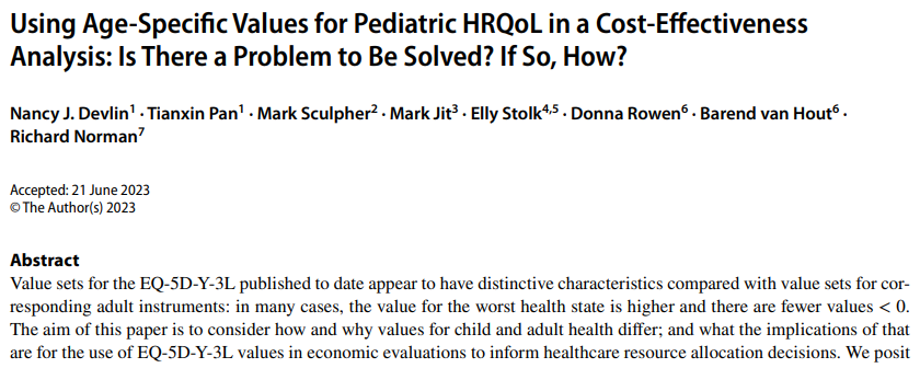 Elly Stolk (@stolk_elly) on Twitter photo Happy to see this work published with <a href="/nancydevlin1/">nance devlin</a> <a href="/tianxinpan/">tianxinpan</a> <a href="/MJSculpher/">Mark Sculpher</a> <a href="/markjit/">Mark Jit</a> <a href="/donna_rowen/">Donna Rowen</a> Ben van Hout and <a href="/rich_norman/">Richard Norman</a>!
We highlight fundamental questions around the valuation of child health for use in economic evaluation that need to be resolved! #eq5dY @euroqol Happy to see this work published with <a href="/nancydevlin1/">nance devlin</a> <a href="/tianxinpan/">tianxinpan</a> <a href="/MJSculpher/">Mark Sculpher</a> <a href="/markjit/">Mark Jit</a> <a href="/donna_rowen/">Donna Rowen</a> Ben van Hout and <a href="/rich_norman/">Richard Norman</a>!
We highlight fundamental questions around the valuation of child health for use in economic evaluation that need to be resolved! #eq5dY @euroqol