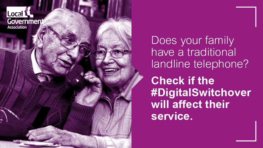 The analogue landline switch-off could affect those with a traditional 'plug-in' landline and any connected devices.

Raise awareness with our printable leaflet, designed to inform those who might be digitally excluded about the #DigitalSwitchover ⬇️ 

ow.ly/lg0Q50P8Eux