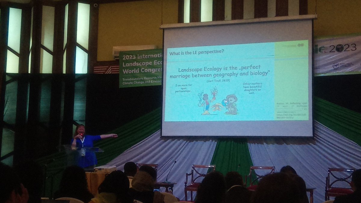 #IALE2023 keynote speech by former IALE President Christine Fürst quoting Carl Troll 'landscape ecology is the perfect marriage between geography and biology' 🤗 who else needs to become a family member to solve systemic challenges in the #Anthropocene ?