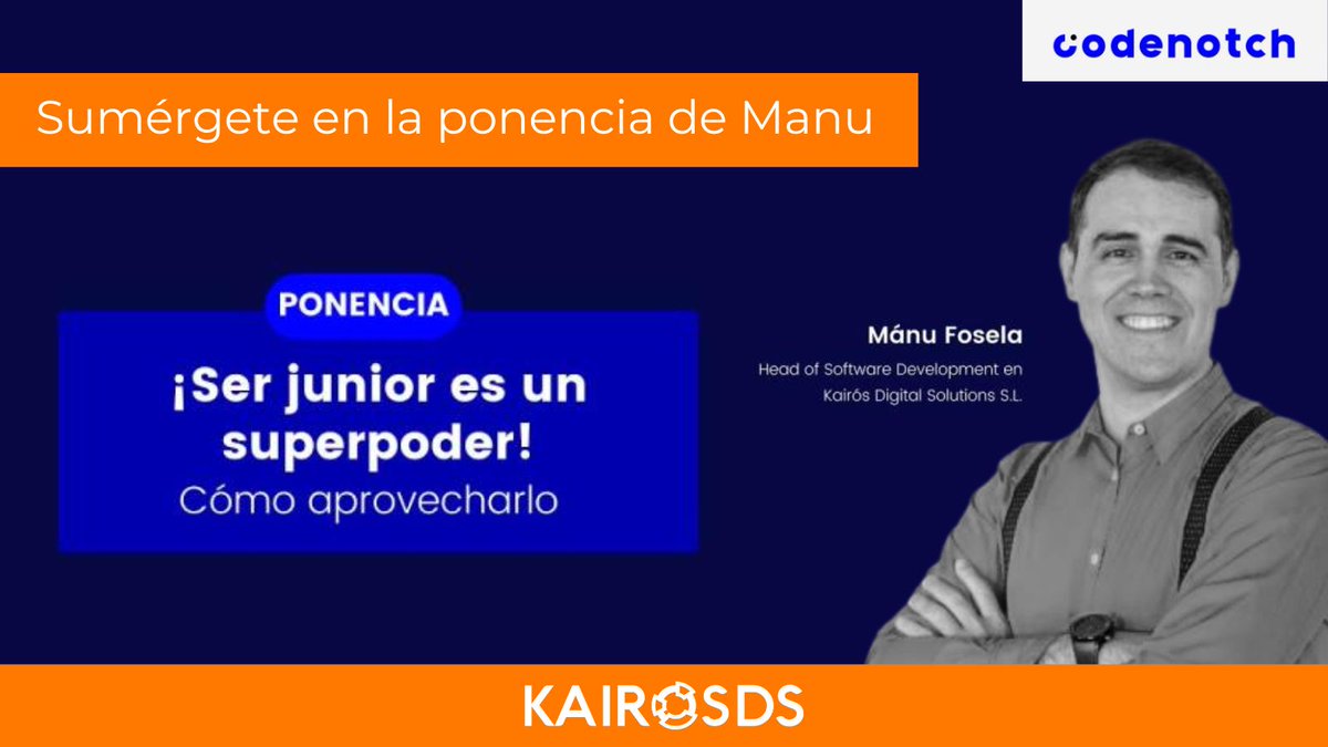 WeAreKairos_'s tweet photo. ¿Estás comenzando tu carrera como developer?🧐

Te compartimos la charla “Ser junior es un superpoder. ¿Cómo aprovecharlo?”, que impartió nuestro @manufosela en la última #TalentWeek de @CodenotchMAD.

¡Aprovecha la oportunidad y aprende de un experto!🧡 https://t.co/W9oiRYW9bc