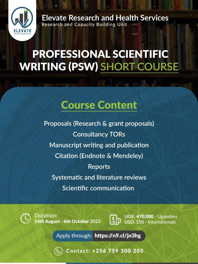 @wekesa_amos Come and learn professional scientific writing from the experts. Applications are open and you can apply using the link: n9.cl/jn3hg 
Or contact @namazzi_gloria
@Wanyama_Melvin  for more info 
#ScientificWriting #ElevateResearch 
#FridayMarketDay