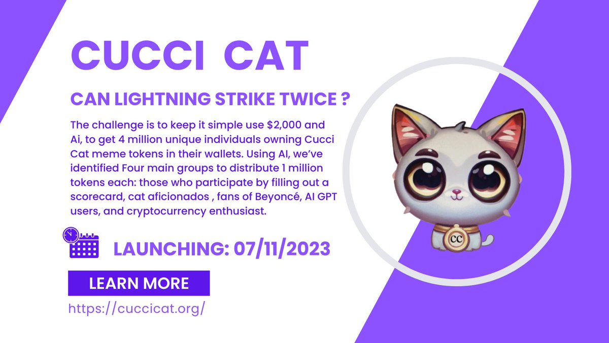 Welcome to Cucci Cat Meme Coin: cuccicat.org
<a href="/TheCucciCat/">Cucci Cat</a> #Crypto #Memetoken #AI #FridayFeeling
