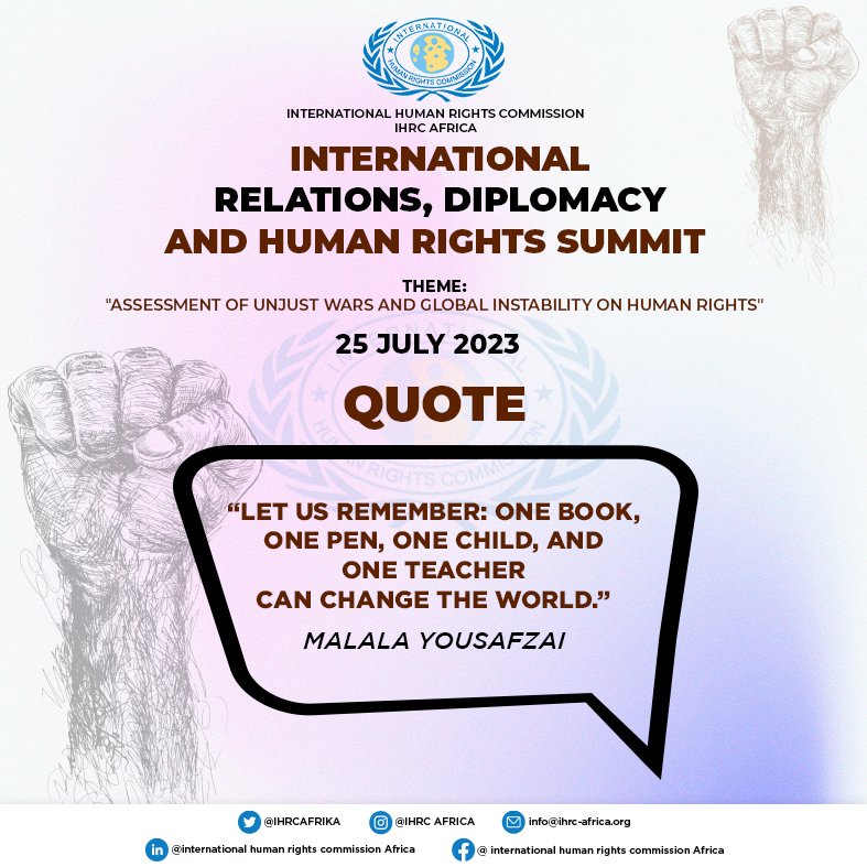 IHRC_AFRICA's tweet photo. #humanrights #humanrightssummit #humanityfirst #stopnuclearweapons #stopnuclearwar #trendingNow #Trending @Malala https://t.co/szq57YlclN