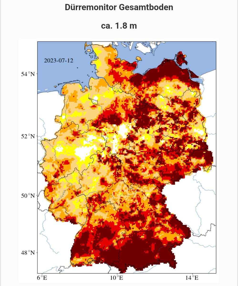 @Markus_Soeder Ich finde den aktuellen Dürremonitor vom 12.7.23 für Bayern bedrohlicher als Klimakleber.
Das Grundwasser verringert sich von Monat zu Monat und von Jahr zu Jahr.
Die bayerische Regierung verschärft die Wasserkrise, indem sie durch Autobahnausbau noch mehr Boden versiegeln will: