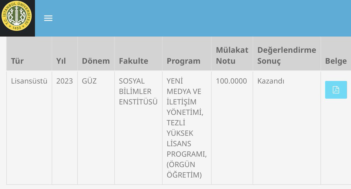 Yeni bir macera, yeni bir sayfa…

Gazetecilik lisans eğitimimi tamamladığım 
İstanbul Üniversitesi'nde
 ‘Yeni Medya ve İletişim Yönetimi’
master programına kabul edildim. 

Hayırlı ve uğurlu olması dileğiyle.

<a href="/istanbuledutr/">İÜ</a> 
<a href="/iuiletisimf/">İstanbul Üniversitesi İletişim Fakültesi</a> 

🙌