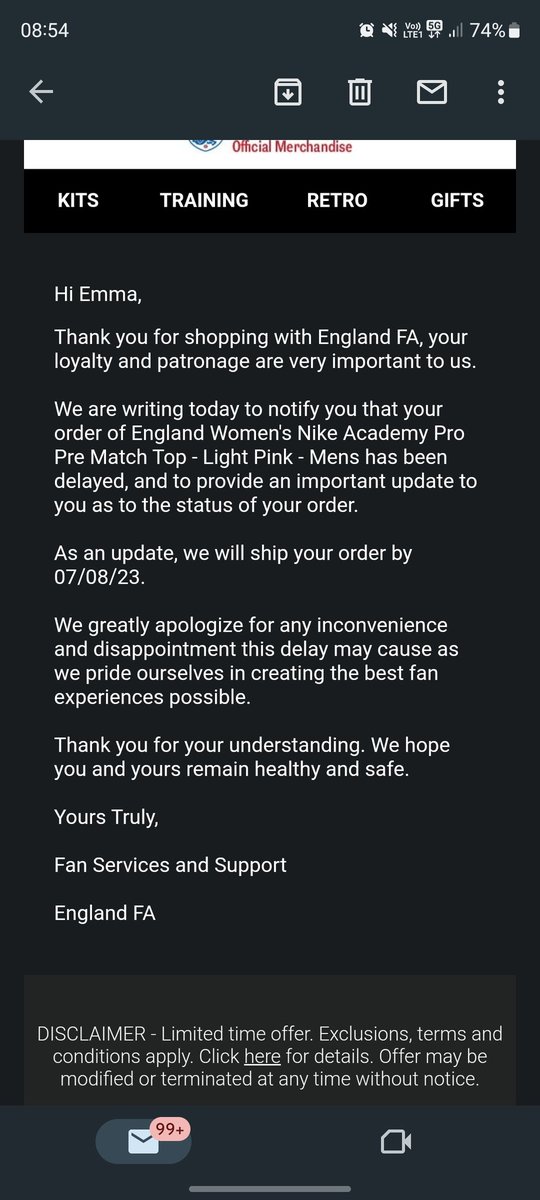 Getting Taylor Swift tickets was easier than getting this <a href="/Lionesses/">Lionesses</a> training top... ordered in June... hilariously I paid extra for next day delivery lol ... my request to be refunded that cost has been ignored. Embarrassing really.