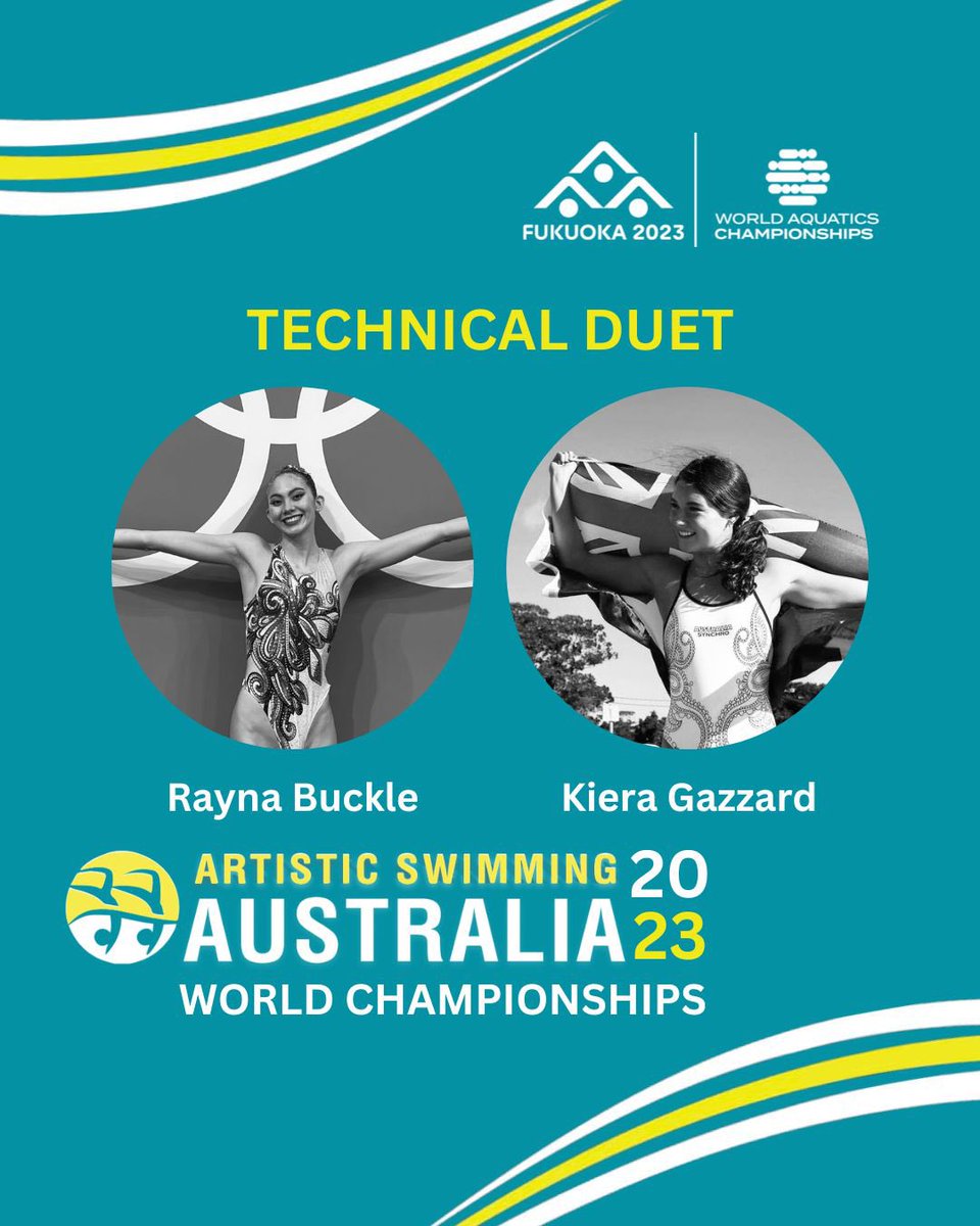 ArtisticSwimAus's tweet photo. Day 1 @WorldAquatics Championships: Our Hancock Prospecting @ArtisticSwimAus Technical Duet 🇦🇺 team of Rayna Buckle &amp; Kiera Gazzard are in spot 16. 

Stream all the action on @9Now at https://t.co/nRlGCwY3R0. Competition starts from:

ACT/NSW/QLD/VIC: 4pm
WA: 2pm

#ASA #LetsSwim https://t.co/AsMLOemEi1