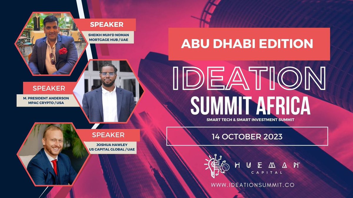 Join the <a href="/acofdcinc/">Africa Chamber Of Digital Commerce (ACOFDC)</a> and #Huemancapital in #AbuDhabi for the IDEATION Summit Africa Abu Dhabi Edition / info@ideationsummit.co
#smarttech #smartinvestment
#Africa
#MiddleEast