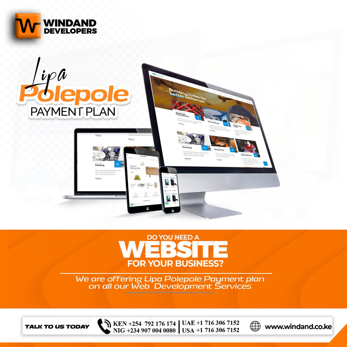 WindandKE's tweet image. Do you know that a website is a necessary tool for nearly every business and organization? 

Let&apos;s talk. Get yours today at flexible payment plans.

Call us: 0792176174 or 
Visit windand.co.ke

#WindandKE #GrowWithTech