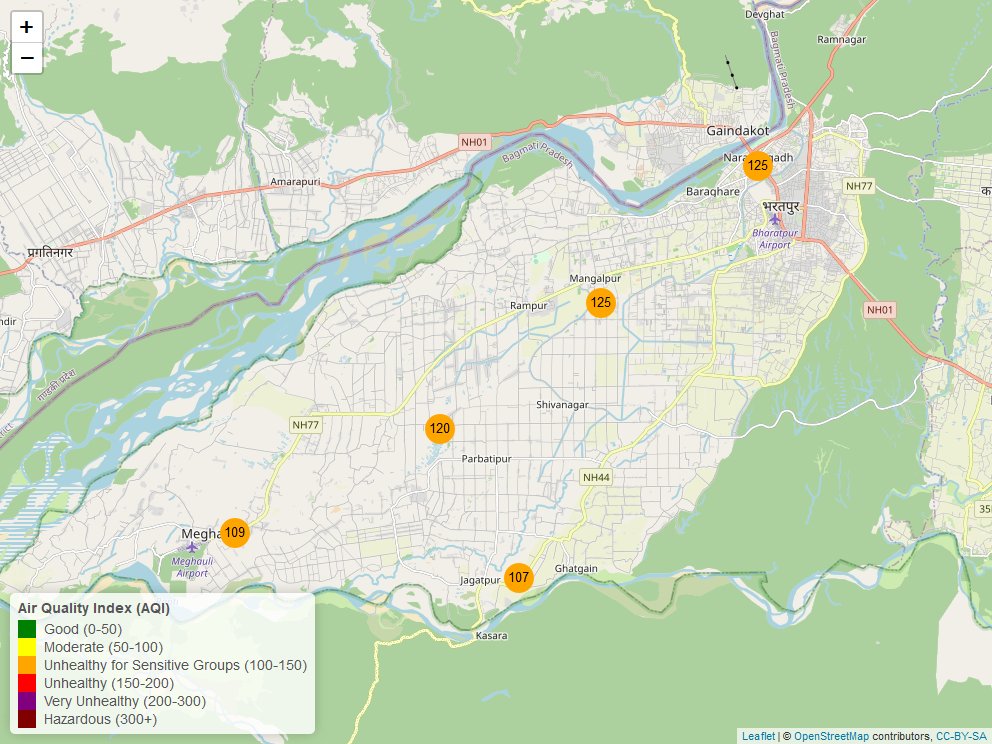 DisasterNepal's tweet photo. Real-time Air Quality Index (AQI) for the Bharatpur, Chitawan. Data source: Purple Air. Updated at 2023-07-14 10:10:10 NPT. #airquality #Bharatpur https://t.co/BJXb2bCpuy
