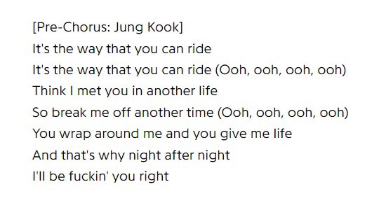 UniversBTS_'s tweet image. 📸 A versão explícita de 'Seven' 🗣️

“Acho que te conheci em outra vida 
Então me quebre/despedaça outra vez
Você me envolve e me dá vida
E é por isso que noite após noite 
Eu vou te f0der direito”

“Acho que te conheci em outra vida
Então me quebre outra hora vez
Você me envolve…