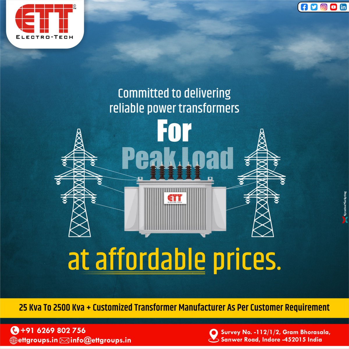 ElectroTechTra1's tweet image. ETT: Empowering Reliable Power Solutions at an Affordable Price.

ettgroups.in
contact now :- 6269802756
#ELECTROTECH #MPEBIndore #MSEDCL #grid
#powertransformer #technology
#power #powerdistribution
#customtransformers#