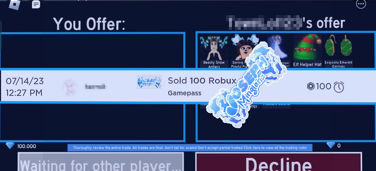 sylvistrix's tweet photo. @vioIetMOO is trusted! I traded 100k rhd for 100 robux with tax. #JosephMinglana https://t.co/rhaVSIRHWl