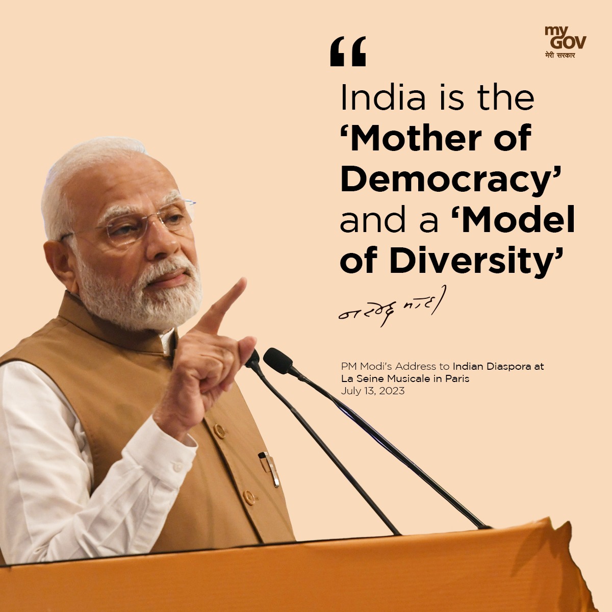 mygovindia's tweet image. India is the &apos;Mother of Democracy&apos; and a &apos;Model of Diversity&apos;

#ModiInFrance
#PMModiInParis
#IndiaFrancePartnership