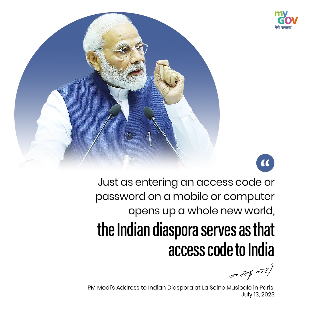 mygovindia's tweet image. The Indian diaspora serves as that access code to India

#ModiInFrance
#PMModiInParis
#IndiaFrancePartnership