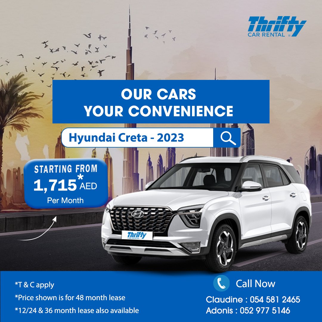 thriftyuae's tweet photo. ✅ Lease Offer you don't want to Miss
✅ 4 years Personal &amp; Corporate Lease
✅ 12/24/36 month lease also available
✅ 2023 model cars
Call 054 581 2465 or 052 977 5146
#carleasing #carlease #Thriftyuae #carleasedeals #autoleasing #leasespecials #vehicleleasing #autolease https://t.co/EBgehArrcb