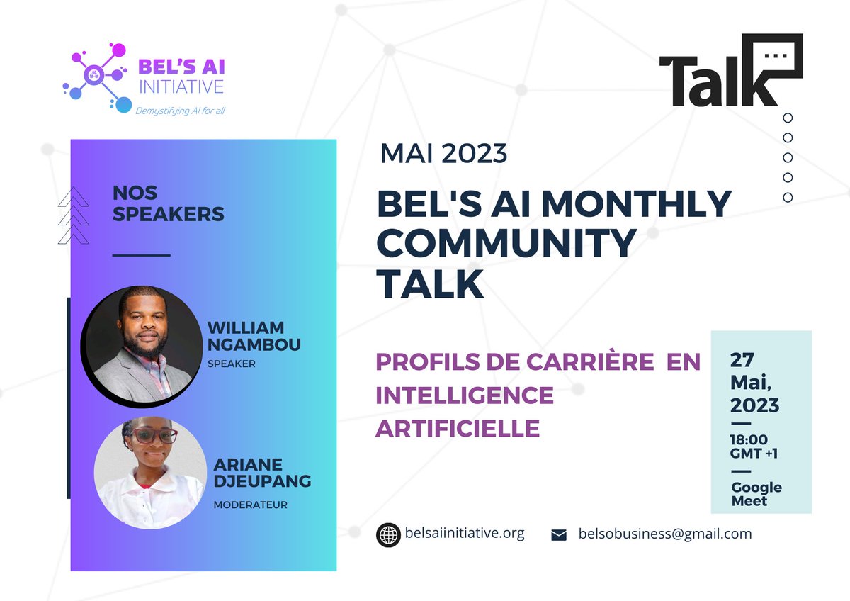 Il n'est jamais trop tard pour manifester sa reconnaissance ! Commençons le week-end en remerciant WILLIAM NGAMBOU, qui a animé le BEL'S AI MONTLY TALK de MAI 2023 sur les profils de carrière en intelligence artificielle.
#DemystifyingAIForAll
#belsaiInitiative
#AIinCameroon