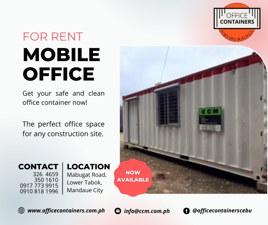 containers22's tweet photo. CCM's Office containers contribute to the overall efficiency and productivity of construction projects by providing a well-organized and functional office space.
For more info, call us at:
📷 326 4659 / 350 1610
📷 0917 773 9915 / 0910 818 1996
📷 info@ccm.com.ph https://t.co/zMsKsPiUcX