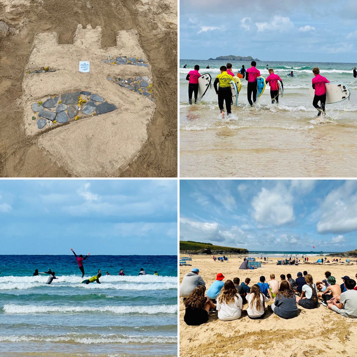 Challenge Week Day 4 - Students on the Treyarnon Bay trip spent the day surfing, taking part in beach olympics and sand art competition #challengeweek2023