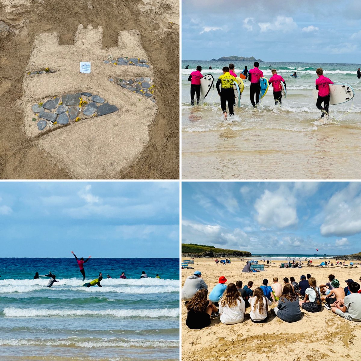 PlymstockS's tweet photo. Challenge Week Day 4 - Students on the Treyarnon Bay trip spent the day surfing, taking part in beach olympics and sand art competition #challengeweek2023 https://t.co/dBksQgNRhp