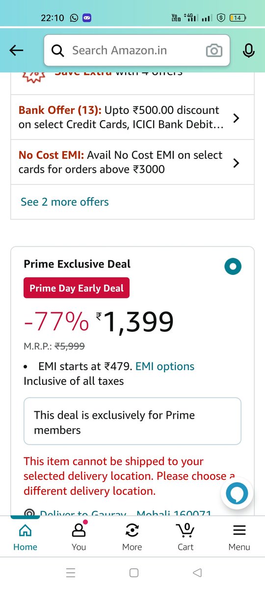 sunny_2488's tweet photo. I have complained 4 times and every time the call gets disconnected from the Amazon side, No delivery to Mohali and team has no ideas why @amazonIN @BandBajaateRaho https://t.co/uanrtNYsnJ