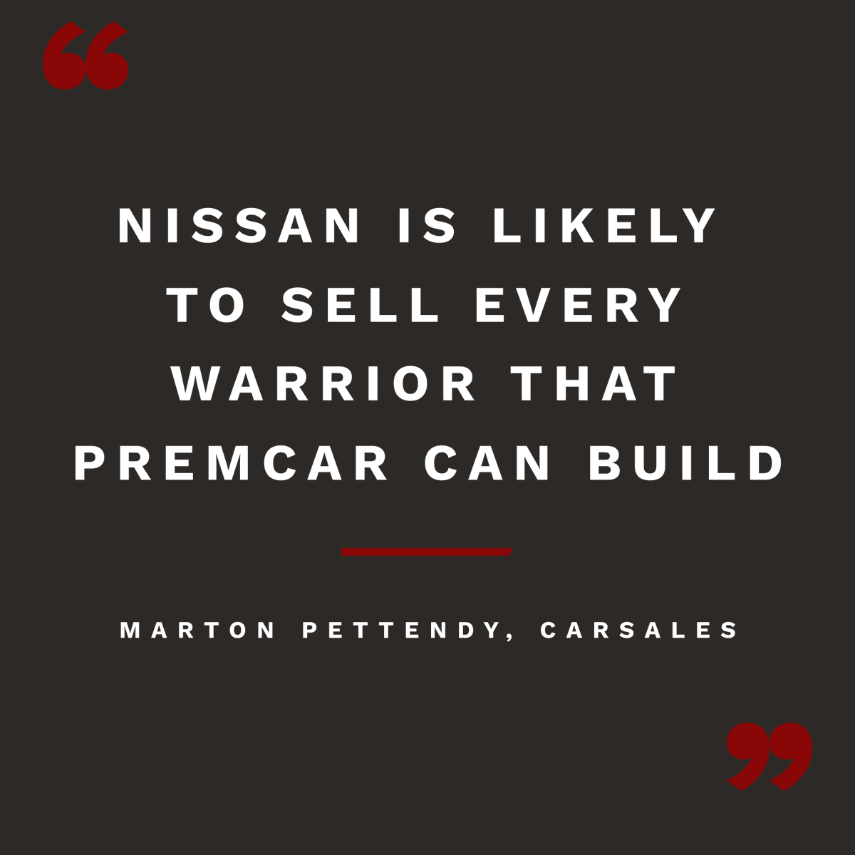 nissan_warrior's tweet photo. Powerful words from the 4x4 experts at CarSales. ✊ Read the full article here: https://t.co/q2q1M7wz74
Pre-orders are open at your local Nissan dealership - secure yours now!
#premcarwarrior #patrolwarrior #premcar
Pre-production model shown. https://t.co/UQFb9vpuRf