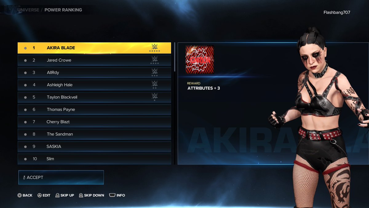 Flashbang707's tweet photo. TOP 10 FOR IGNITION POWER RANKING FINAL WEEK  BEFORE FTU SUMMERSLAM  #PS5Share, #WWE2K23 https://t.co/rGmfwkXnUr