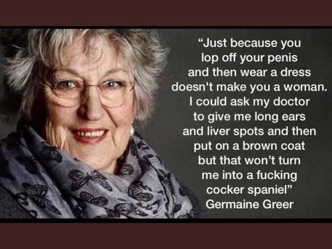 The Wit and Wisdom of Germaine Greer

"We are 51% of the population being held to ransom by a handful of people who are extremely vocal and aggressive."

<a href="/suzanne2222/">suzanne</a> 

action4equalityscotland.blogspot.com/2023/07/the-wi…