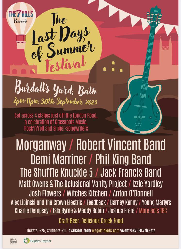 We’ll be rounding off our summer festival season in beautiful Bath, with some amazing friends! ❤️🕺💃 Join us for The Last Days Of Summer festival where we’ll be co-headlining with the awesome @robertvincentmusic ✌️ @jfrancissongs @dmarrinermusic @mattowens_music