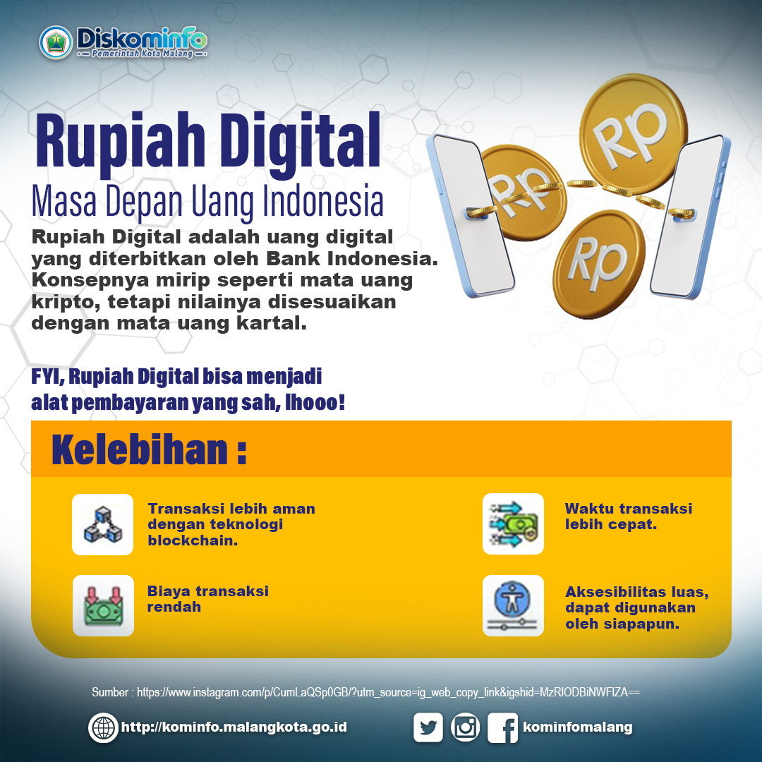 #NawakKominfo,  Rupiah digital sekarang bukan angan-angan lagi. Kita bisa segera merasakan teknologi rupiah digital yang akan mulai diluncurkan tahun ini oleh Bank Indonesia. 
Asyiiik! Siapa nih yang udah nungguin juga?
Sumber : instagram.com/p/CumLaQSp0GB/…