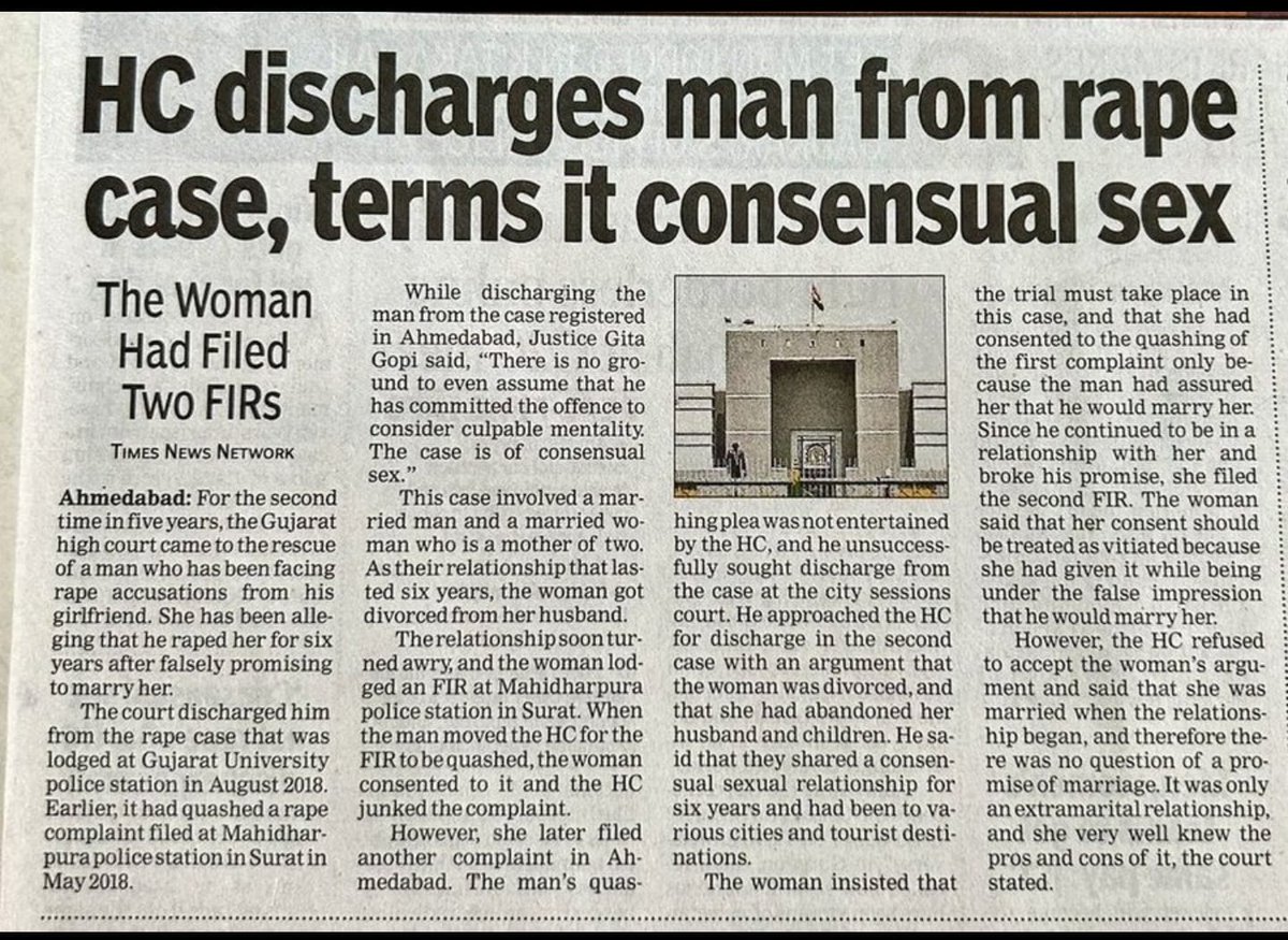TheAmitLakhani's tweet photo. A man &amp; woman, both married gets into an extramarital affair, woman takes divorce, files a false rape case in 2018 which is quashed on compromise, files another false rape case later which the HC quashes now saying it was all consensual. 
They've made a joke of filing fake cases https://t.co/StLXSi4Btv