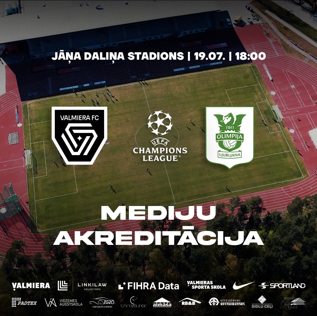 valmierafc's tweet photo. Aicinām mediju pārstāvjus pieteikties akreditācijām uz UEFA Čempionu līgas 1. kvalifikācijas kārtas, atbildes spēli Jāņa Daliņa stadionā pret @nkolimpija 👨💻 https://t.co/5NyuLsZWbP