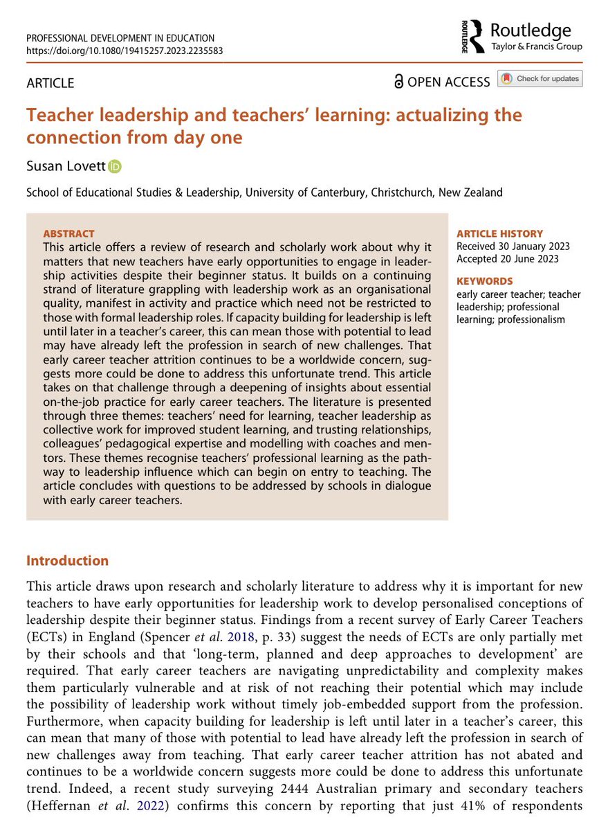 KathrynMorgan_2's tweet photo. New paper exploring the effect of early l’ship activity for ECTs.

“If capacity building for leadership is left until later in a teacher’s career, this can mean those with potential to lead may have already left the profession in search of new challenges.”
https://t.co/U8WbHsDPqp https://t.co/zdyNd7fvLa