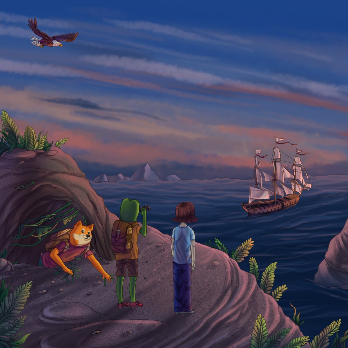 proofof_rekt's tweet image. GM everybody! While you were asleep, our heroes finally emerged from the cave... little do they know what awaits them. Do you think they will be able to find the pirate? 

#OrdinalsNFT