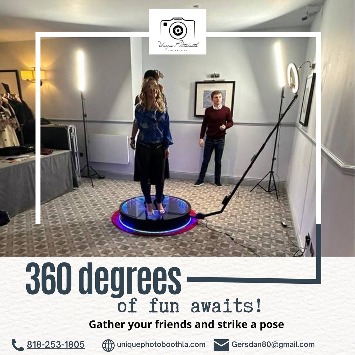 360-degree photos and videos are highly shareable on social media platforms.  

#360photobooth #photoboothrental #weddingphotobooth #partyrental #eventphotobooth #photoboothforrent #photobooth #Losangeles #balloons #flowers #weddings #SanFernandovalley #audioguestbook