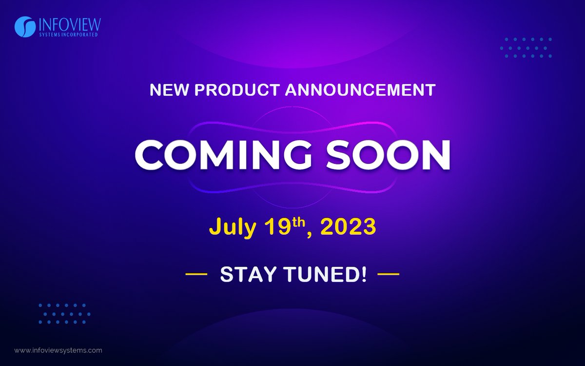 InfoviewSys's tweet photo. Stay tuned for July 19th. This is one announcement you won't want to miss!
 
Infoview Systems has exciting news! We are thrilled to announce that a new development is coming soon.

#InfoviewSystems #ComingSoon #infoConnect https://t.co/RmVqF6WokW