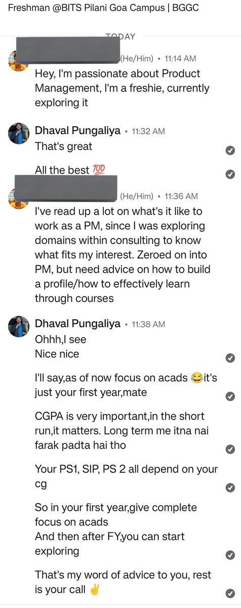 Dhaval Pungaliya (@dhavalpungi) on Twitter photo What's your opinion on this?
A freshie asking about product internships :) mere time pe to
PS: I'll share the comments with the respective person who'd asked me about it.
<a href="/bitspilaniindia/">BITS Pilani</a> <a href="/bitsgoa/">bits pilani goa</a> <a href="/bitshyd/">BITS Hyderabad</a> <a href="/BITSPilaniGoa/">BITS Pilani, Goa</a>
#BITSian #ProductManagement #Product #Consultancy What's your opinion on this?
A freshie asking about product internships :) mere time pe to
PS: I'll share the comments with the respective person who'd asked me about it.
<a href="/bitspilaniindia/">BITS Pilani</a> <a href="/bitsgoa/">bits pilani goa</a> <a href="/bitshyd/">BITS Hyderabad</a> <a href="/BITSPilaniGoa/">BITS Pilani, Goa</a>
#BITSian #ProductManagement #Product #Consultancy