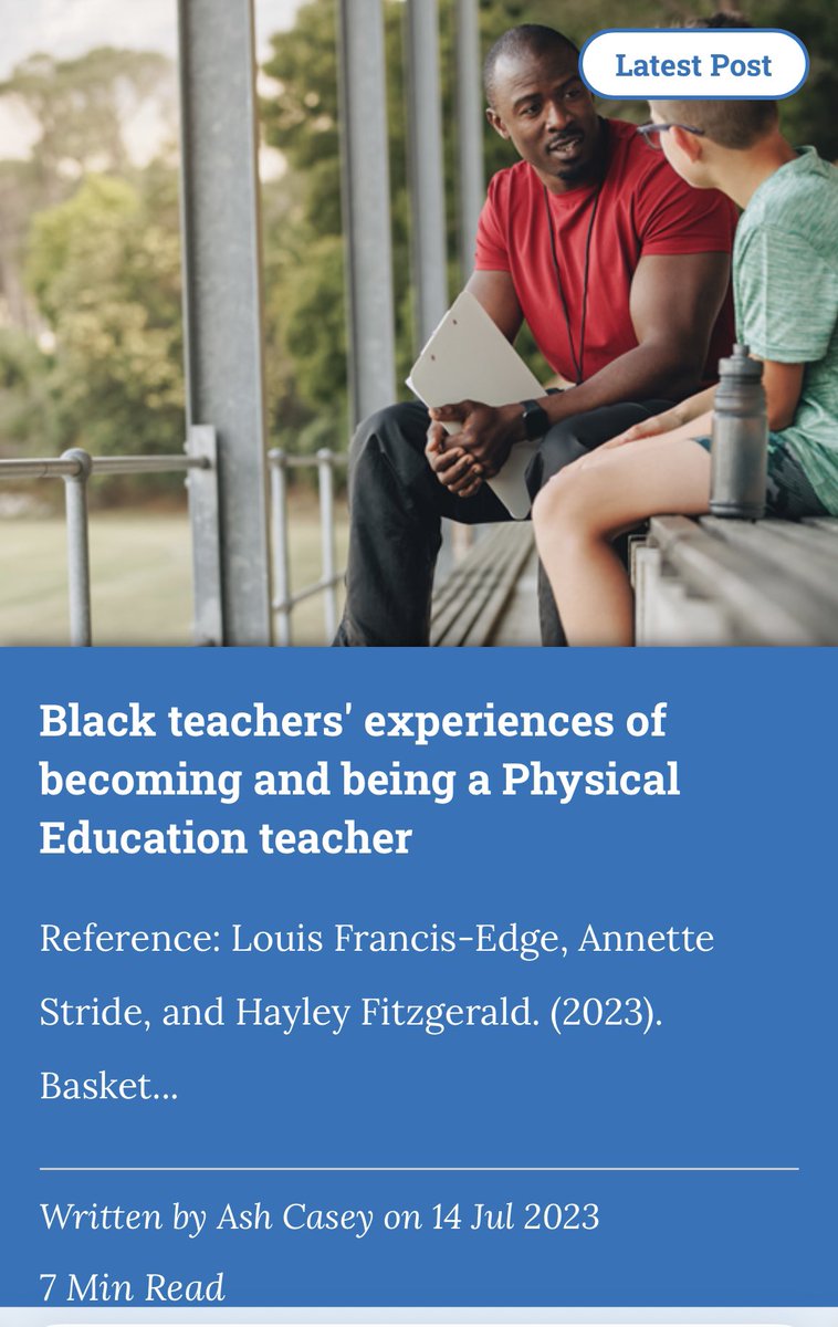 [PEPRN BLOG] The latest offering explores the counterstories of Black teachers when being and becoming PE Teachers - <a href="/LouFrancisPE/">Lou</a>, <a href="/DrAnnetteStride/">Annette Stride</a>  Prof. Fitzgerald <a href="/Carnegie_Sport/">Carnegie School of Sport</a>  peprn.com