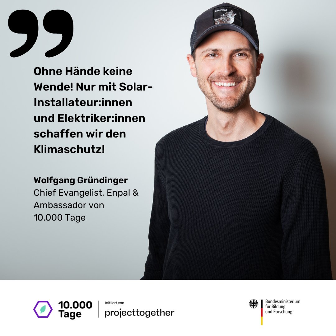 Wie sichern wir Fachkräfte für die Energiewende? Allein in der <a href="/enpal_de/">Enpal</a> Akademie haben wir weit über 1.000 Solar-Handwerker qualifiziert und fest angestellt. Und nun tun wir uns im Bündnis "10.000 Tage" mit vielen Partner:innen zusammen. Mehr: 10000tage.org