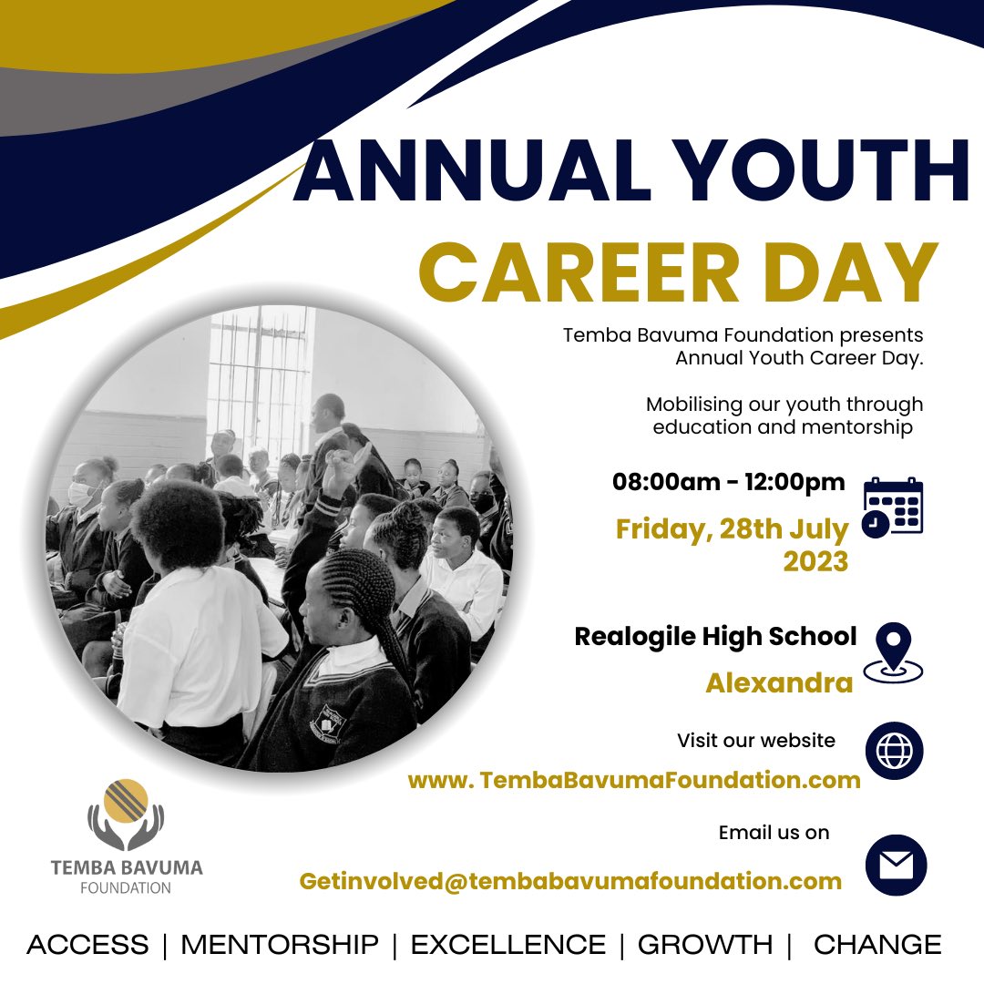 Temba Bavuma Foundation (@t_bfoundation) on Twitter photo Temba Bavuma Foundation will host itβs first annual Career Day at the Realogile High School in Alexandra on Friday the 28th of July. Temba Bavuma Foundation will host itβs first annual Career Day at the Realogile High School in Alexandra on Friday the 28th of July.