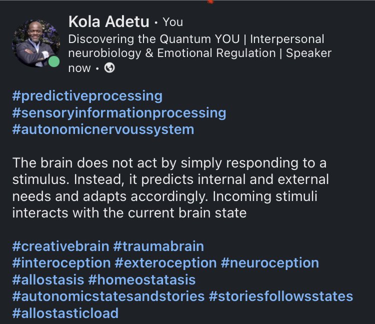 kolaadetu's tweet image. #predictiveprocessing #sensoryinformationprocessing
#autonomicnervoussystem
#interoception #exteroception #neuroception #allostasis #homeostatasis #autonomicstatesandstories #storiesfollowsstates #allostasticload