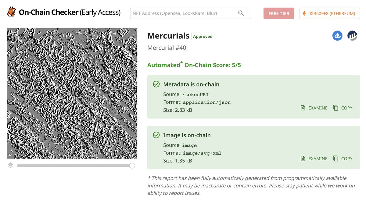 Tokenfox (@tokenfox1) on Twitter photo Not all NFT projects are the same. But a lot of them are listed in On-Chain Checker, now including:
Mercurials by <a href="/nvonpentz/">Nick von Pentz</a>
New Mercurials minted with burn to mint mechanic in daily auctions at:
mercurials.wtf Not all NFT projects are the same. But a lot of them are listed in On-Chain Checker, now including:
Mercurials by <a href="/nvonpentz/">Nick von Pentz</a>
New Mercurials minted with burn to mint mechanic in daily auctions at:
mercurials.wtf