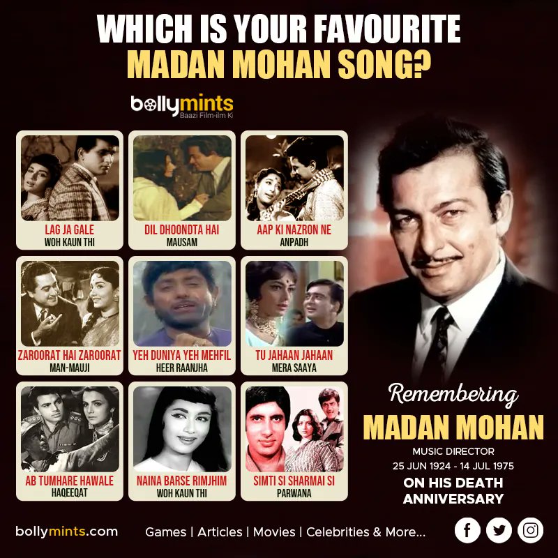 BollyMints's tweet image. Remembering Music Director #MadanMohan Ji On His #DeathAnniversary !
#MadanMohanKohli #SanjeevKohli #MadanMohanSongs
Which Is Your #Favourite Madan Mohan #Song?