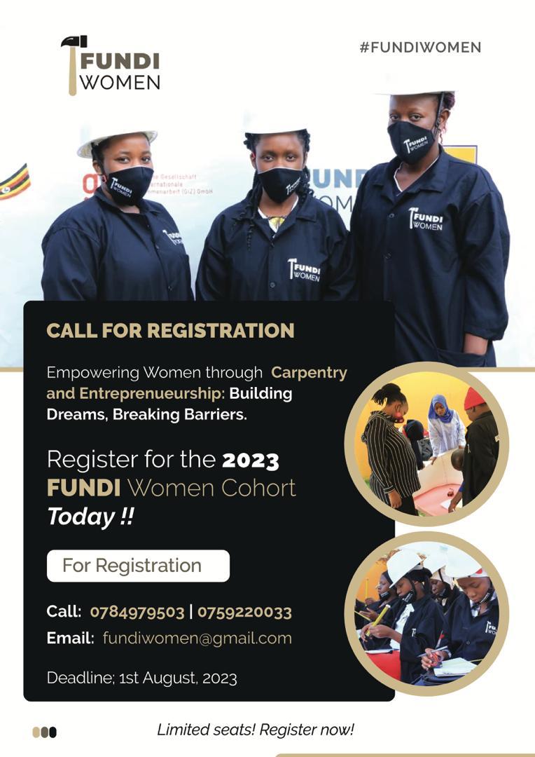 MWF Alumni <a href="/EveZalwango/">Eve Zalwango #TheCarpenter #FundiWomen</a> run program #FundiWomen is looking to help women discover the world of carpentry and unlock their potential through the free carpentry training program exclusively for girls.
They are located at Wakiso, Namusera
Deadline for registration is 1st August