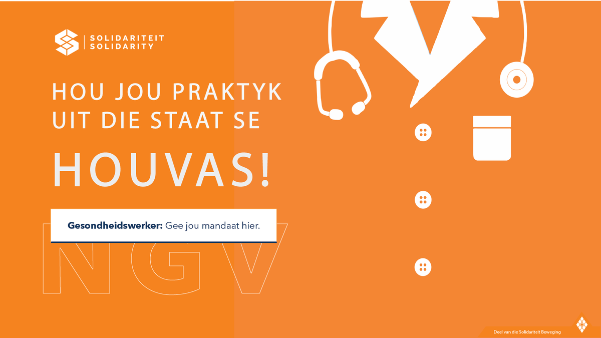 Die NGV hou rampspoedige gevolge vir jou as gesondheidswerker in! Die regering beskik nie oor die vermoë om gesondheidsorg te bestuur nie. Dit moet in die hande van dokters, verpleegsters, aptekers en ander gesondheidswerkers bly. Klik hier: bit.ly/3O0cTs7